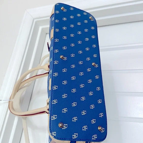 Y2K Dooney & Bourke Vintage Leather shoulder  bag Blue Cream monogram NEARLY NEW - Picture 5 of 17